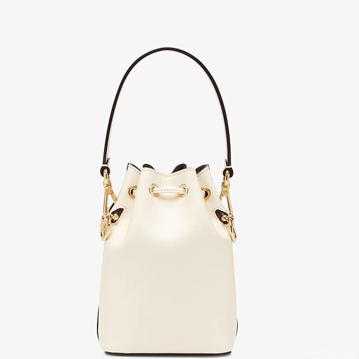 Cheap Mon Calf Logo Bucket Mini Fendi Tresor Bag White In ROMA Leather 0726
